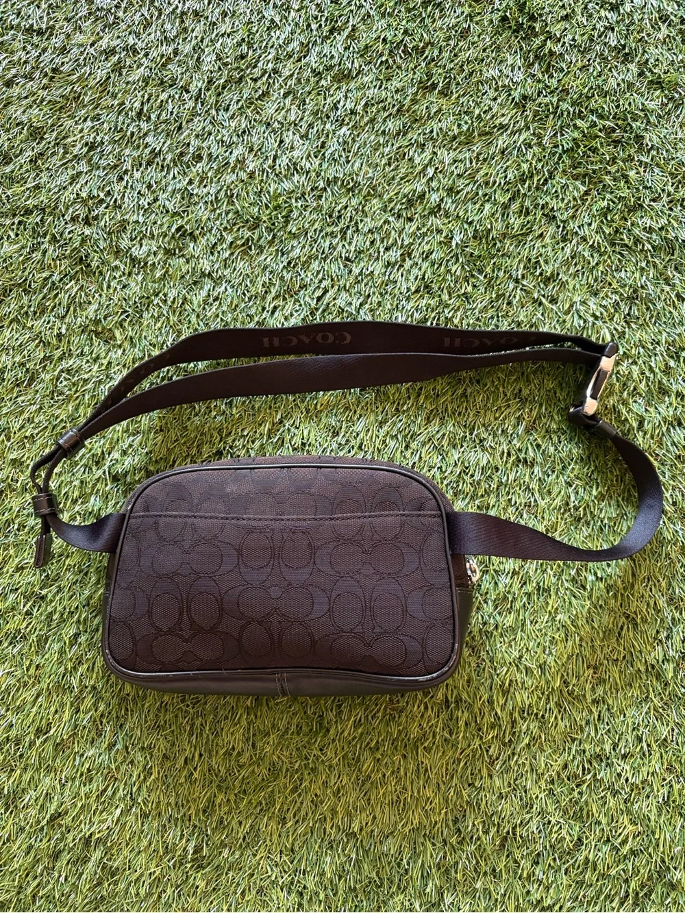 Coach Brown Signature Crossbody Bag with Black Strap